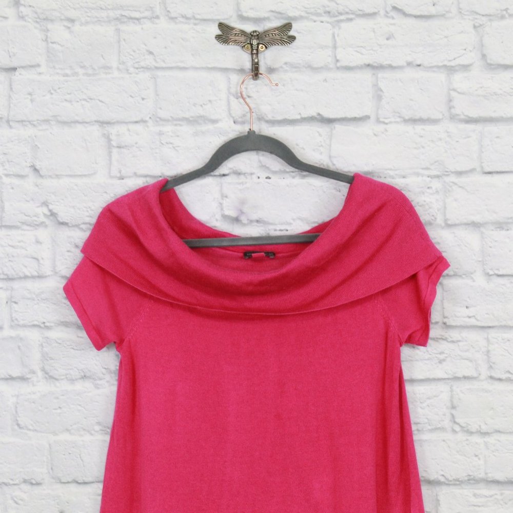 Vince Camuto Pink Rib Knit Folded Loose Turtleneck Short Sleeves Blouse Size S - Picture 2 of 10